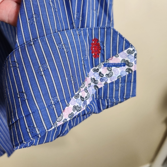 Robert graham blue striped paisley long sleeve cuff shirt sz s (42)16.5 - Picture 11 of 15